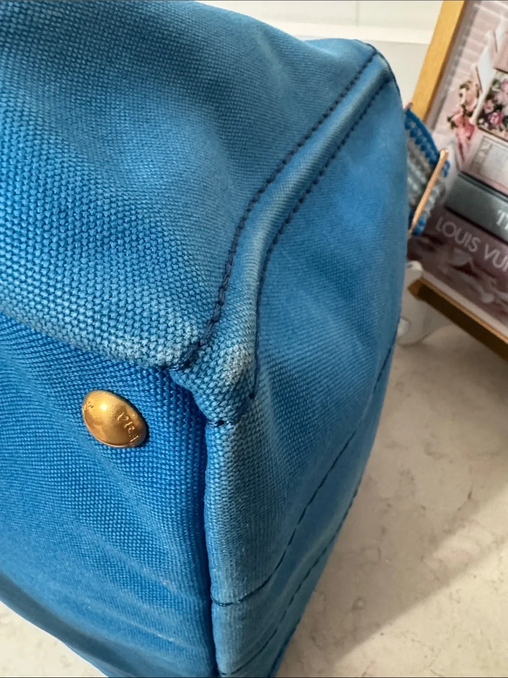 Prada canapa Blue Canvas Tote with authenticity card and unbranded strap - Picture 4 of 15